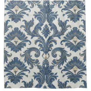  Blauw en Goud Barok Damask Douchegordijn
