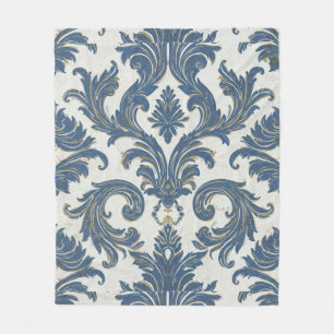  Blauw en Goud Barok Damask Fleece Deken