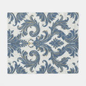 Blauw en Goud Barok Damask Fleece Deken (Voorkant (Horizontaal))
