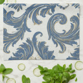  Blauw en Goud Barok Damask Theedoek (Gevouwen)
