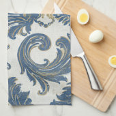  Blauw en Goud Barok Damask Theedoek (Quarter Fold)