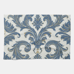 Blauw en Goud Barok Damask Theedoek