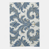  Blauw en Goud Barok Damask Theedoek (Verticaal)