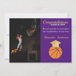 Blauw en goud basketbal afstudeeraankondiging aankondiging
