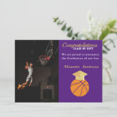 Blauw en goud basketbal afstudeeraankondiging aankondiging (Staand voorkant)