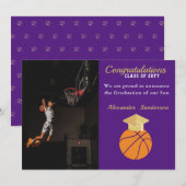 Blauw en goud basketbal afstudeeraankondiging aankondiging (Voorkant / Achterkant)
