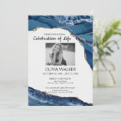 Blauw en Goud Begrafenis Vieren van het leven Kaart (Staand voorkant)