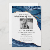 Blauw en Goud Begrafenis Vieren van het leven Kaart (Voorkant / Achterkant)