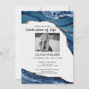 Blauw en Goud Begrafenis Vieren van het leven Kaart