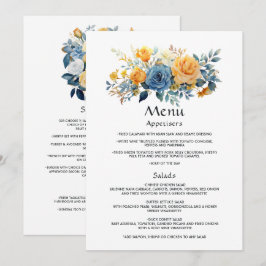 Blauw en Goud Bloem Bruiloft Menu