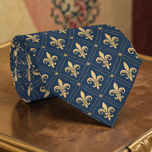 Blauw en Goud Bloem De Lis Maatwerk Necktie Stropdas