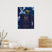 Blauw en Goud Bloemen 50e Jubileum Welkomstbord Poster (Keuken)