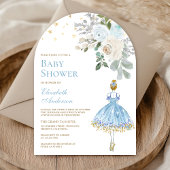 Blauw en Goud Bloemen Ballerina Boog Baby shower Kaart