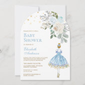 Blauw en Goud Bloemen Ballerina Boog Baby shower Kaart (Voorkant)