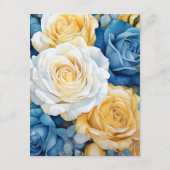 Blauw en Goud Bloemen Bruiloft Gast Details Informatiekaartje (Achterkant)