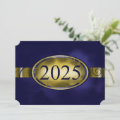 Blauw en Goud Bloemen Button 2025 Afstudeerfeest Kaart (Staand voorkant)