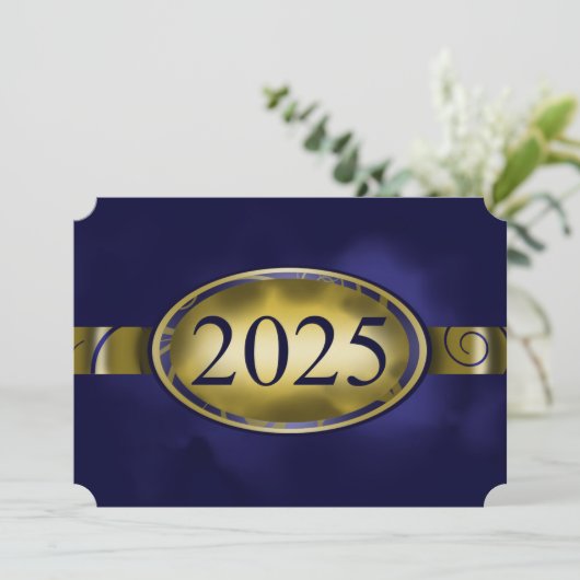 Blauw en Goud Bloemen Button 2025 Afstudeerfeest Kaart (Staand voorkant)
