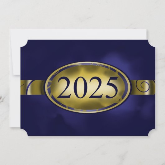 Blauw en Goud Bloemen Button 2025 Afstudeerfeest Kaart (Voorkant)