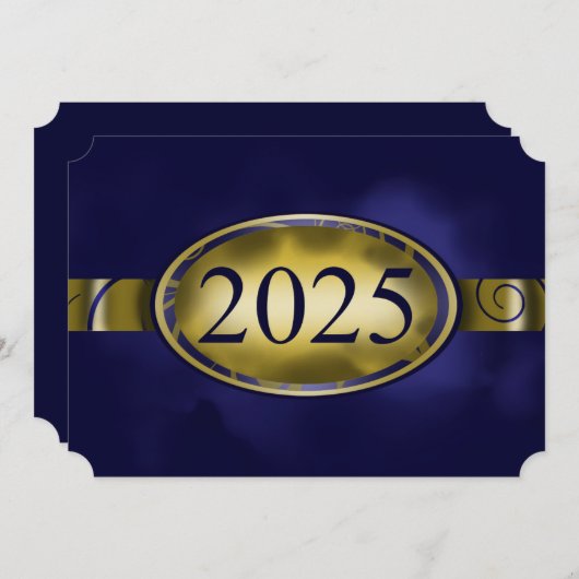 Blauw en Goud Bloemen Button 2025 Afstudeerfeest Kaart (Voorkant / Achterkant)