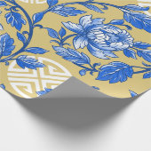 Blauw en Goud Bloemen Chinoiserie Cadeaupapier (Hoek)