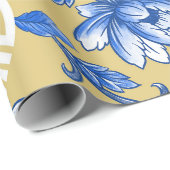 Blauw en Goud Bloemen Chinoiserie Cadeaupapier (Rol Hoek)