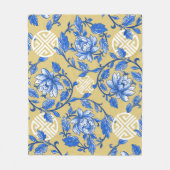  Blauw en Goud Bloemen Chinoiserie Fleece Deken (Voorkant)
