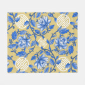  Blauw en Goud Bloemen Chinoiserie Fleece Deken (Voorkant (Horizontaal))