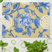  Blauw en Goud Bloemen Chinoiserie Theedoek (Gevouwen)