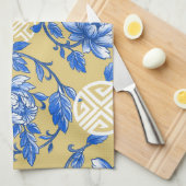  Blauw en Goud Bloemen Chinoiserie Theedoek (Quarter Fold)