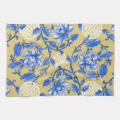  Blauw en Goud Bloemen Chinoiserie Theedoek (Horizontaal)