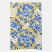  Blauw en Goud Bloemen Chinoiserie Theedoek (Verticaal)