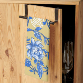  Blauw en Goud Bloemen Chinoiserie Theedoek