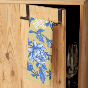 Blauw en Goud Bloemen Chinoiserie Theedoek
