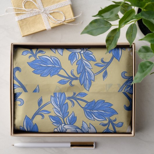Blauw en Goud Bloemen Chinoiserie Tissuepapier (Geschenk)