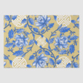 Blauw en Goud Bloemen Chinoiserie Tissuepapier (Voorkant)