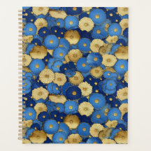 Blauw en Goud Bloemen Chiyogami Planner
