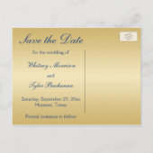 Blauw en Goud Bloemen Damask Save the Date Kaart (Achterkant)