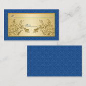 Blauw en Goud Bloemen Damast Plaatskaarten Plaatskaartje (Voorkant / Achterkant)