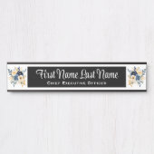 Blauw en Goud Bloemen Kantoor Deur Tekens Naam Bor Deurbordje (Voorkant)