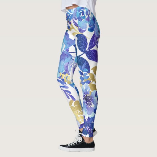 Blauw en Goud Bloemen Leggings (Links)