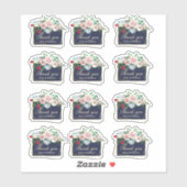 Blauw en Goud Bloemen Lijst Bruiloft Dank u Set Sticker (Vel)