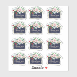 Blauw en Goud Bloemen Lijst Bruiloft Dank u Set Sticker