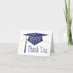 Blauw en Goud Bloemen Pet Bedankkaart