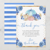 Blauw en Goud Bloemen Pompoenen Fall Wedding Bedankkaart (Voorkant / Achterkant)