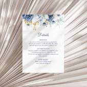 Blauw en Goud Bloemen Trouwdetails Kaart