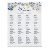 Blauw en Goud Bloemen Trouwstoel Grafiek Poster (Voorkant)