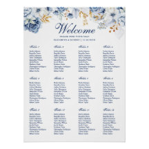 Blauw en Goud Bloemen Trouwstoel Grafiek Poster