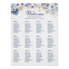 Blauw en Goud Bloemen Trouwstoel Grafiek Poster
