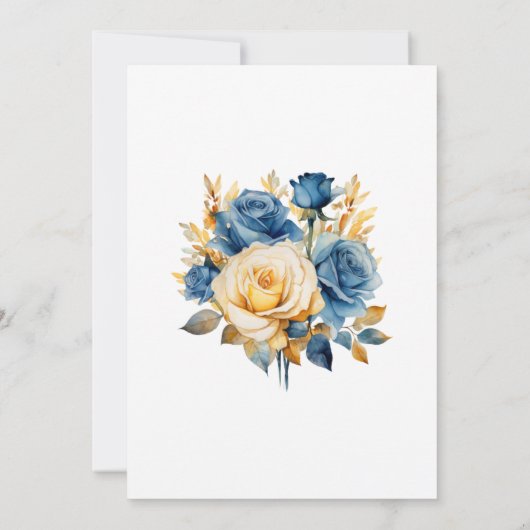 Blauw en Goud Bloemen Vrijgezellenfeest Kaart (Achterkant)