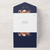 Blauw en goud bloemencode QR Fall Huwelijk All In One Uitnodiging (Buitenkant)